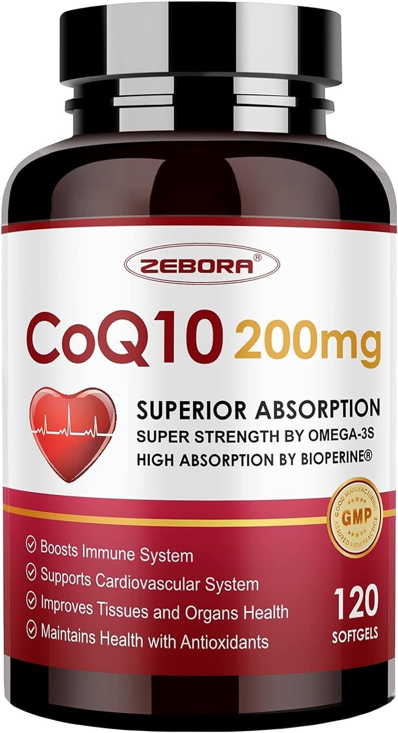 CoQ10-200mg-Softgels with PQQ, BioPerine  Omega-3, 120 Servings Coenzyme Q10(Ubiquinone) Supplement for High-Absorption, Powerful-Antioxidant, Support Heart  Energy-Production