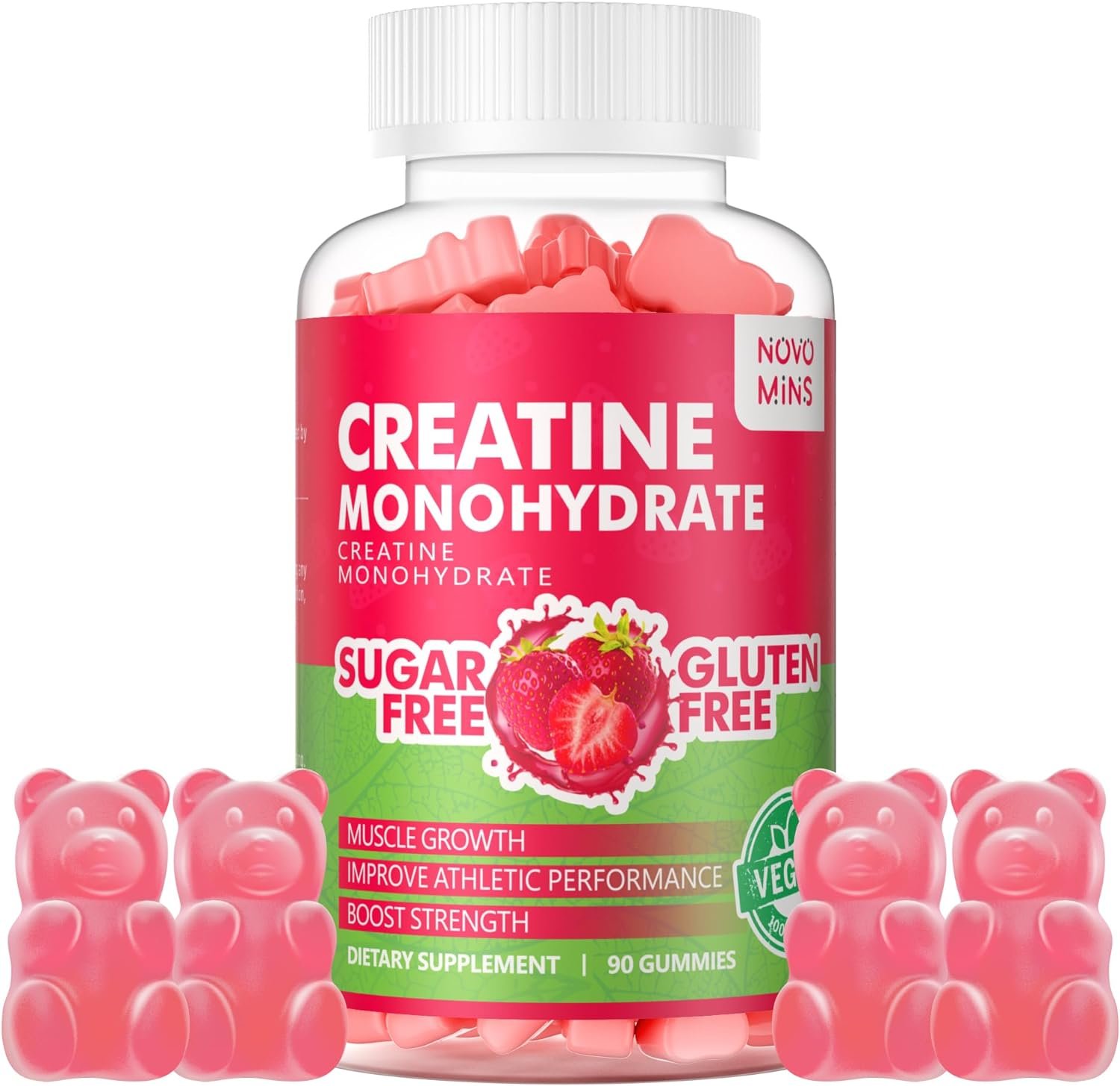 Creatine Monohydrate Gummies 5000mg for Men  Women, Chewables Creatine Monohydrate for Muscle Strength, Muscle Builder, Energy Boost, Pre-Workout Supplement(90 Count)-Strawberry Flavor