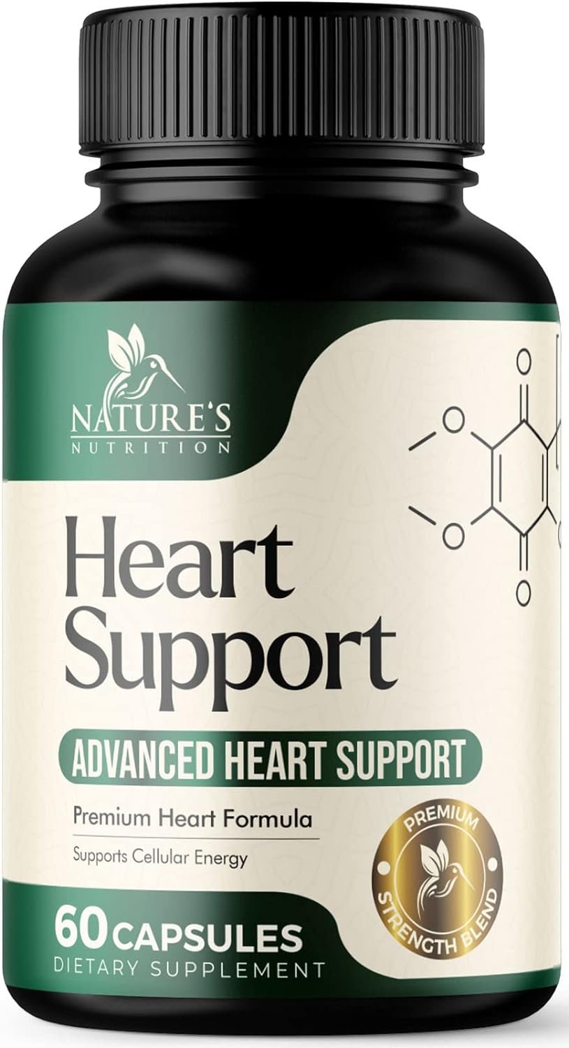 Heart Supplements 1650mg for Heart Health Support with CoQ10, L-Arginine, Magnesium, Hawthorn - 22 Natural Heart Vitamins  Extracts to Support Nitric Oxide  Energy Production, and More - 60 Capsules