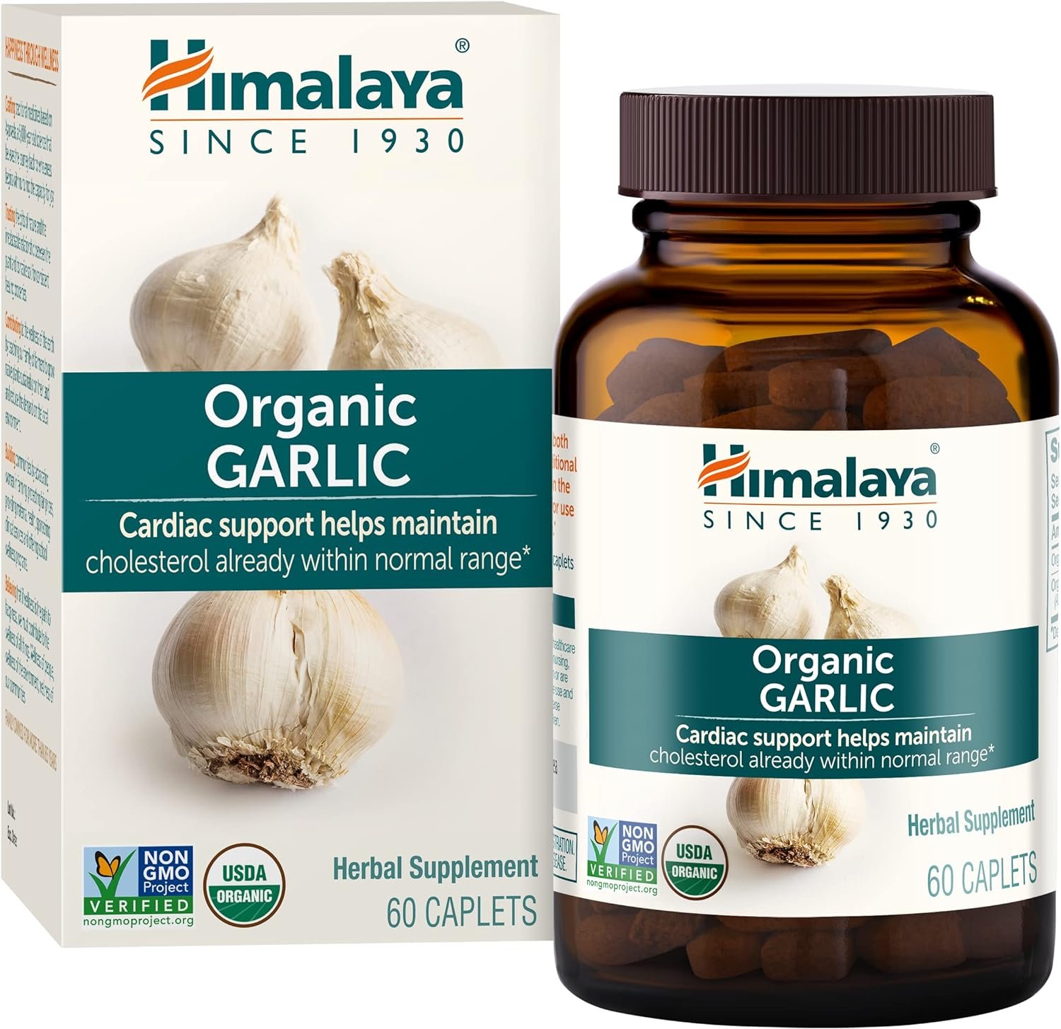 Himalaya Organic Garlic, for Total Heart Health, Cholesterol and Immune Support, 1,400 mg, 60 Caplets