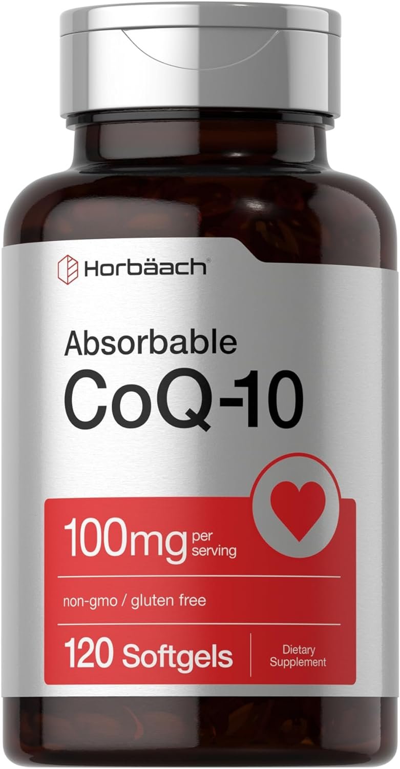 Horbäach CoQ10 100mg Softgels | 120 Count | 2X 50mg | Non-GMO and Gluten Free Supplement