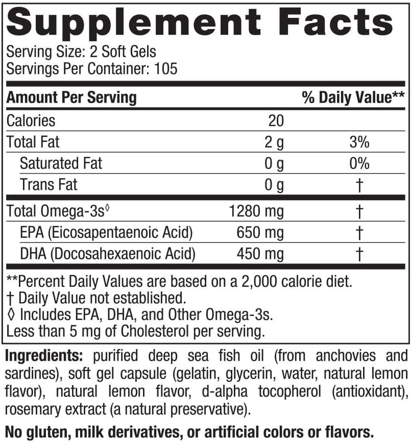 Nordic Naturals Ultimate Omega, Lemon Flavor - 60 Soft Gels - 1280 mg Omega-3 - High-Potency Omega-3 Fish Oil Supplement with EPA  DHA - Promotes Brain  Heart Health - Non-GMO - 30 Servings