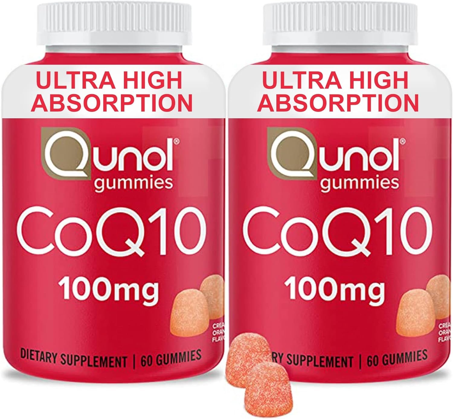 Qunol CoQ10 Gummies, CoQ10 100mg, Delicious Gummy Supplements, Helps Support Heart Health, Vegan, Gluten Free, Ultra High Absorption, 2 Month Supply (60 Count, Pack of 2)