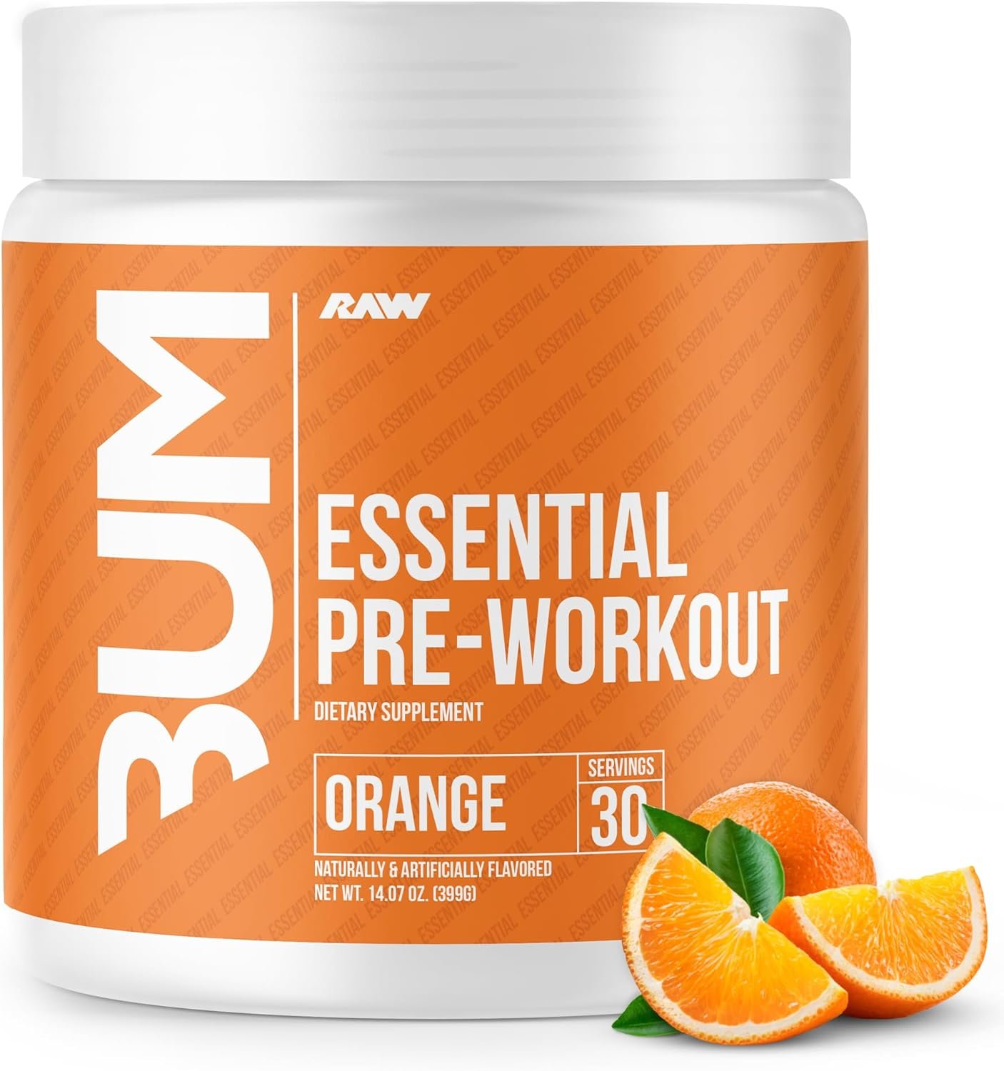 RAW Essential Pre-Workout Powder (Orange) - Chris Bumstead Sports Nutrition Supplement for Men  Women - Preworkout Energy Powder with Caffeine, L-Citrulline, L-Tyrosine,  Beta Alanine Blend