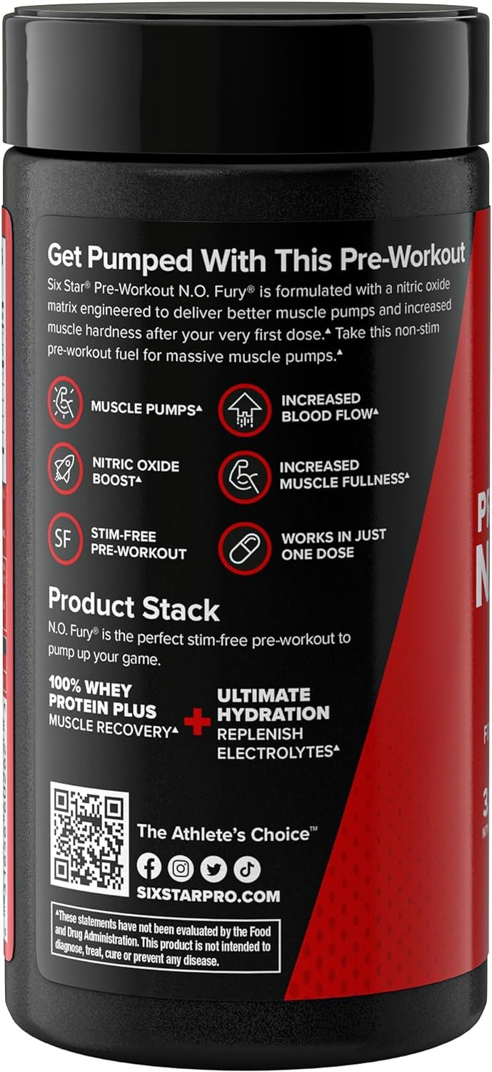 Six Star Nitric Oxide Supplement Nitric Oxide Fury Pre-Workout Pre Workout Nitric Oxide Pills for Men  Women Sports Nutrition Pre-Workout Products Nitric Oxide Pre Workout Pills, 60 Count