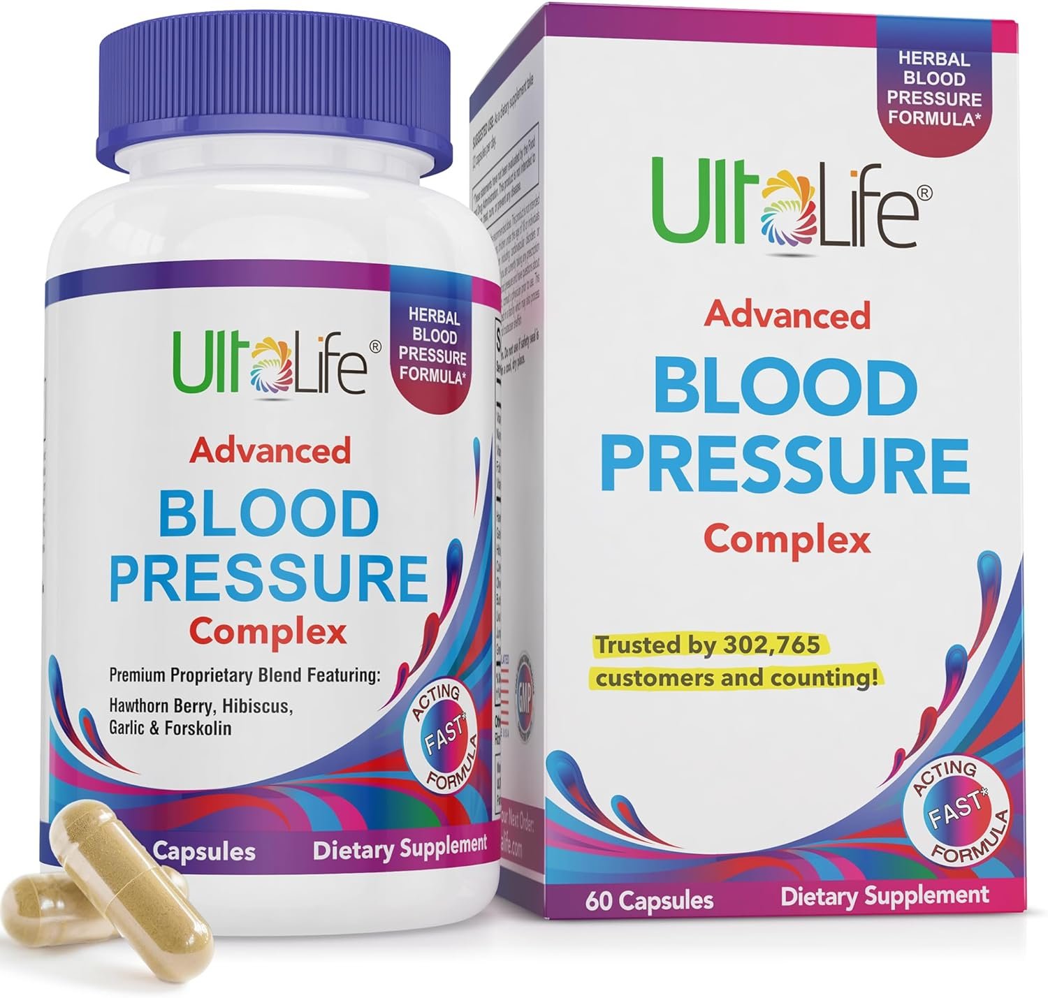 Blood Pressure Supplements - Advanced Blood Pressure Supplement Complex - Hawthorn Berry, Hibiscus, Garlic, Forskolin - 14 Vitamins  Herbs, 30 Day Supply in Veggie Capsules