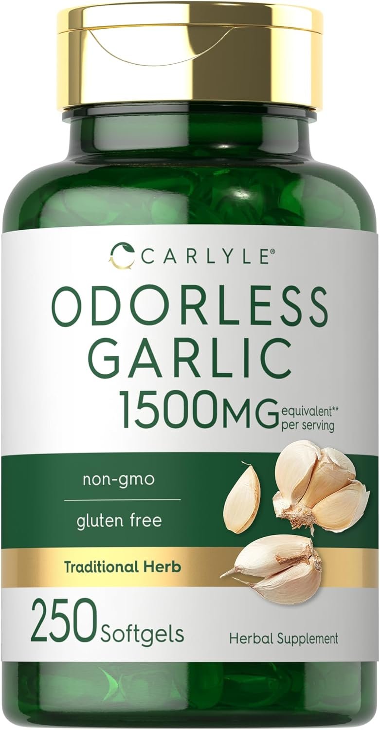 Carlyle Odorless Garlic Softgels 1500mg | 250 Count | Non-GMO, Gluten Free Extract Supplement