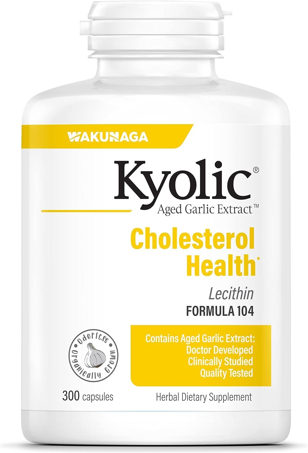 Kyolic Aged Garlic Extract Formula 104 Cholesterol Health, 300 Capsules (Packaging May Vary)