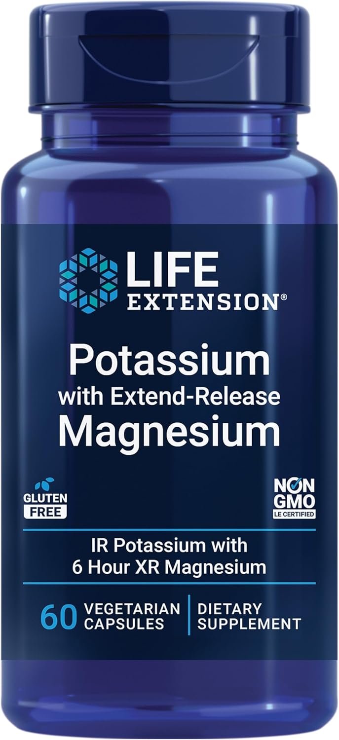 Life Extension Potassium with Extend-Release Magnesium – Heart health supplement for blood pressure support with two essential minerals – Non-GMO, vegetarian, gluten-free – 60 capsules