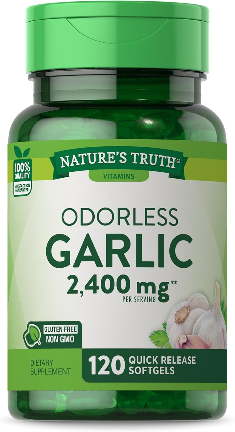 Odorless Garlic 2400 mg | 120 Softgel Capsules | High Strength Extract Pills | Non-GMO, Gluten Free Supplement | by Natures Truth