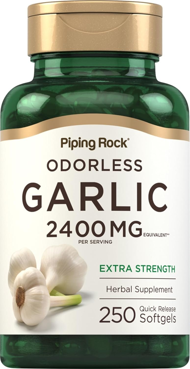 Piping Rock Odorless Garlic Softgel Capsules | 2400mg | 250 Pills | High Potency Extract | Herbal Supplement | Non-GMO, Gluten Free