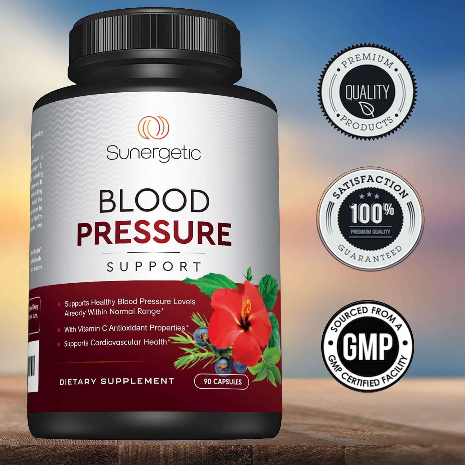 Premium Blood Pressure Support Supplement For Cardiovascular  Heart Health with Garlic, Hawthorn  Hibiscus - 90 Capsules