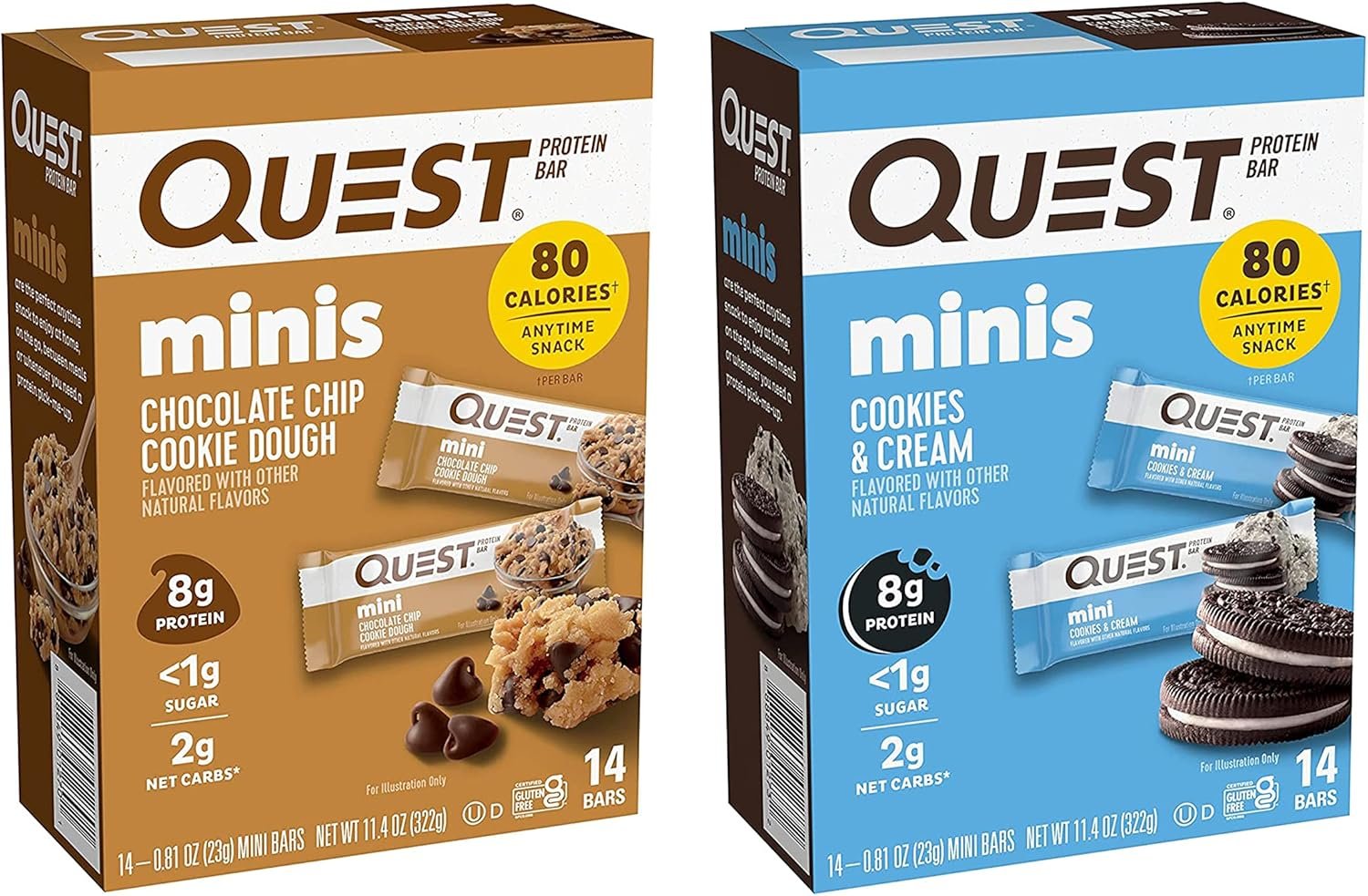 Quest Nutrition Mini Protein Bars Bundle, Chocolate Chip Cookie Dough and Cookies  Cream, High Protein, Low Carb, Keto Friendly, 14 Count Each