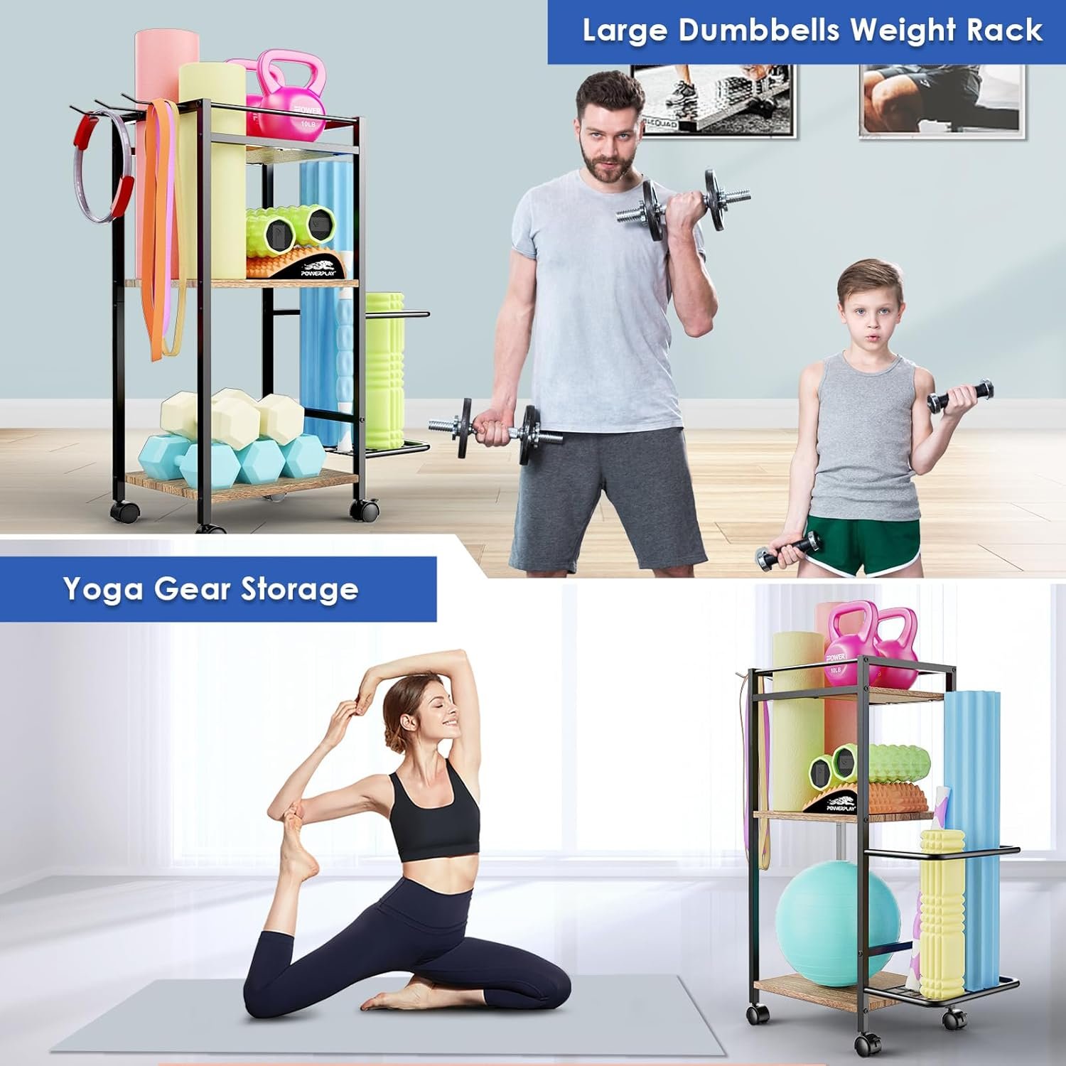 Yoga Mat Storage Rack, Yoga Mat Holder, Home Gym Storage Rack, Foam Roller, Gym Organizer Gym Equipment Yoga Mat Workout Storage for Home Exercise and Fitness Gea