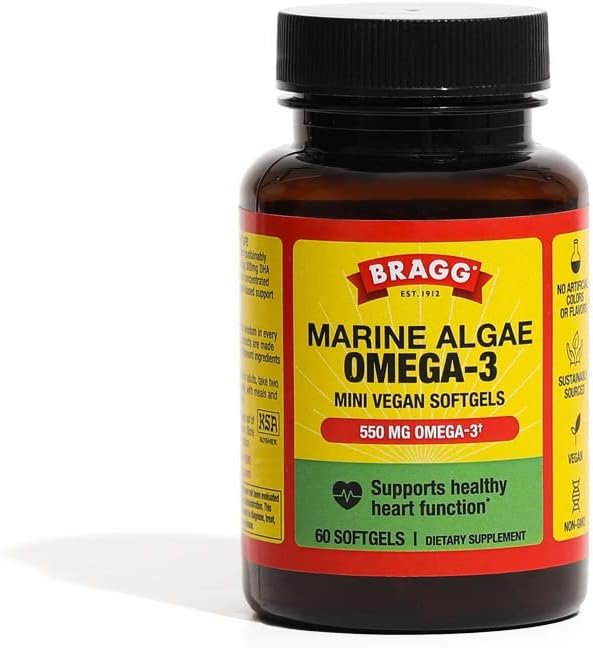 Bragg Vegan Omega 3 Supplement – Sustainably Sourced Marine Algae – Helps Support Brain, Eye  Heart Health - Includes EPA  DHA Fatty Acids – Non-GMO - 60 Softgels