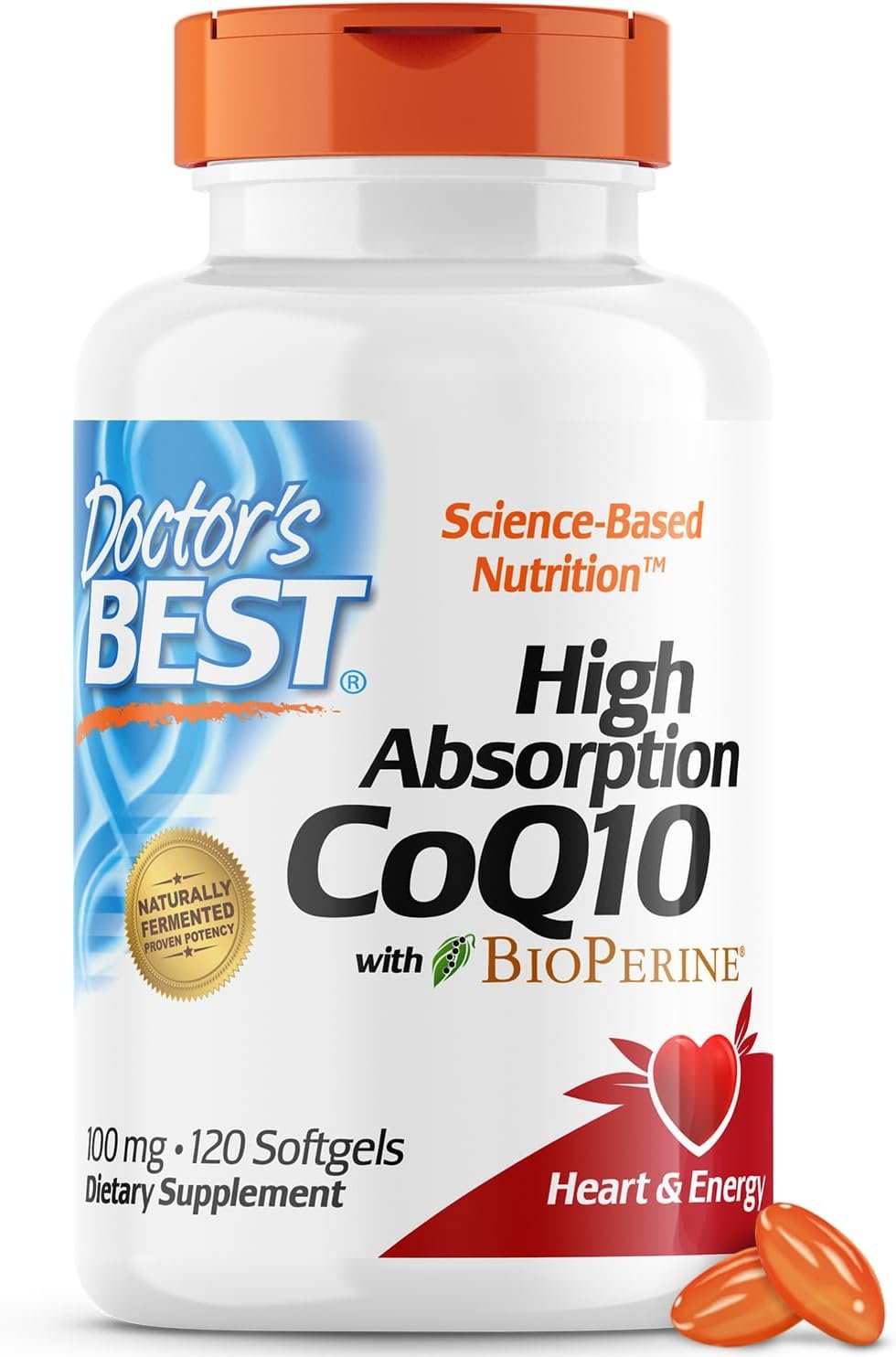 Doctors Best High Absorption CoQ10 with BioPerine, Gluten Free, Naturally Fermented, Heart Health, Energy Production, 100 mg, 120 Count