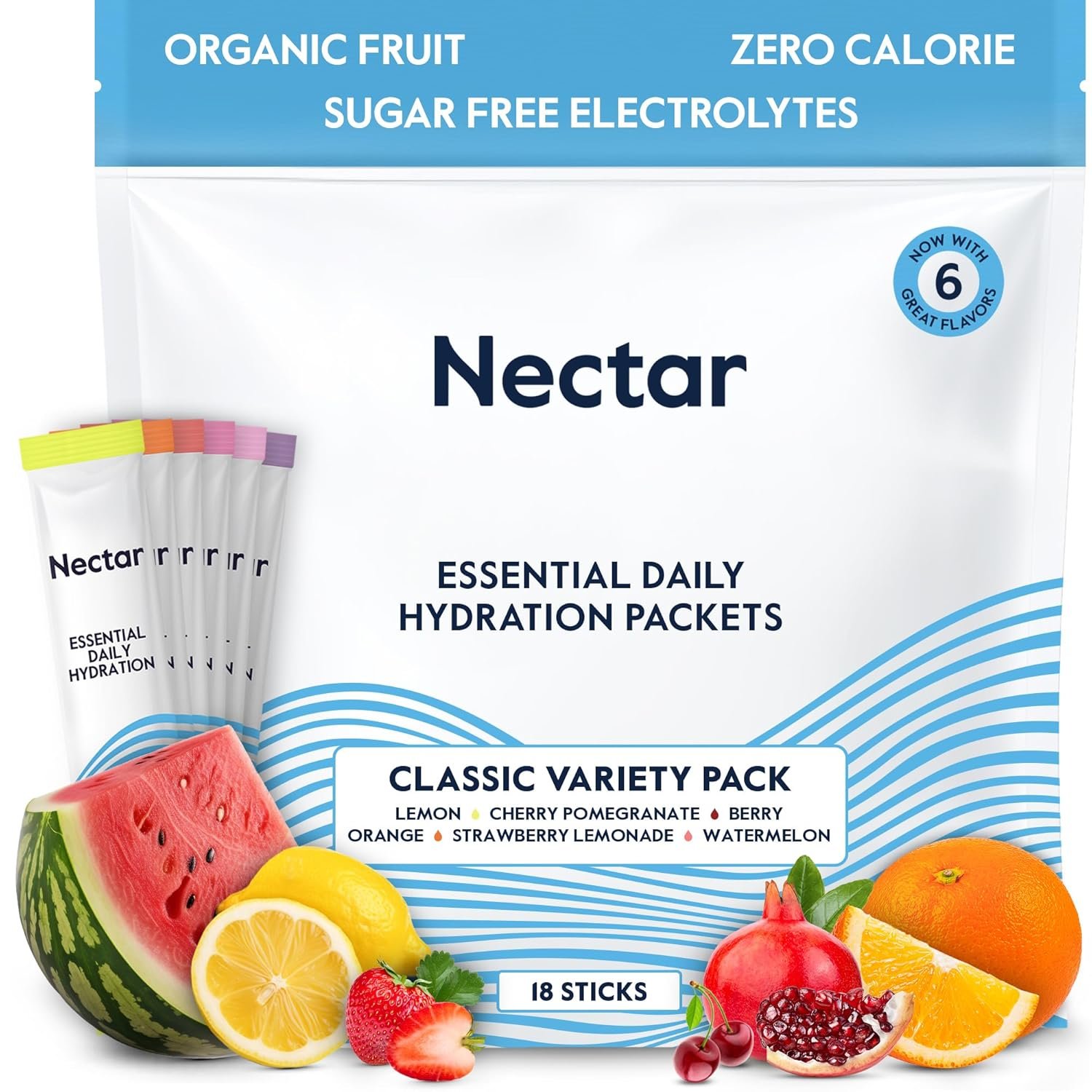 Nectar Hydration Packets - Electrolytes Powder Packets - No Sugar or Calories - Organic Fruit Liquid Daily IV Hydrate Packets for Dehydration Relief and Rapid Rehydration (Variety 18 Pack)