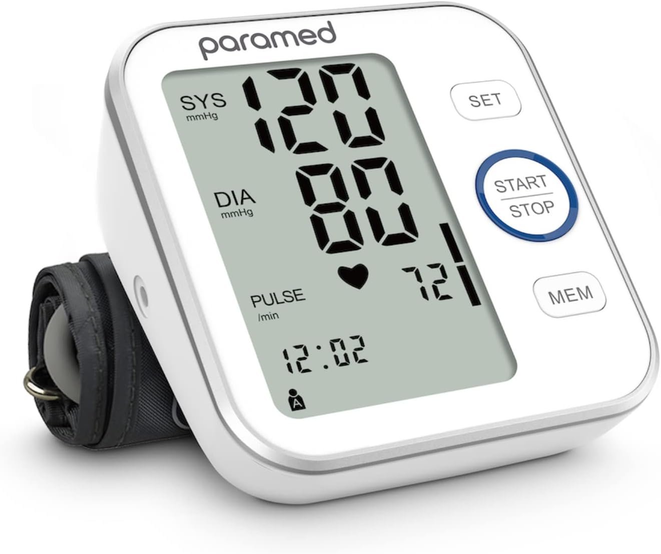 Paramed Blood Pressure Monitor - Bp Machine - Automatic Upper Arm Blood Pressure Cuff 8.7-16.5 inches - Large LCD Display 120 Sets Memory - Device Bag  Batteries Included