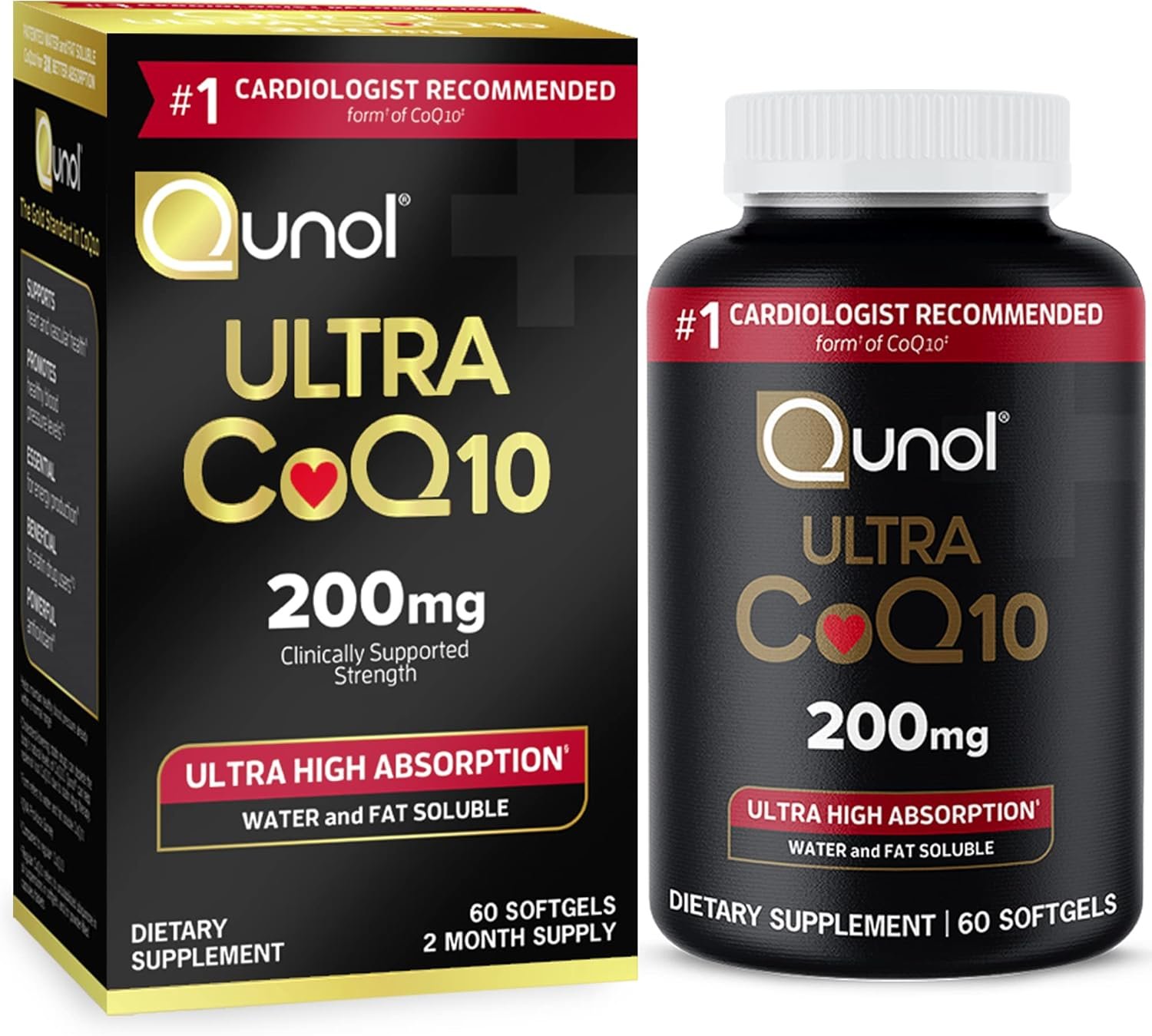 Qunol CoQ10 200mg Softgels, Ultra CoQ10 - Ultra High Absorption Coenzyme Q10 Supplements - Antioxidant Supplement for Vascular and Heart Health  Energy Production - 2 Month Supply - 60 Count