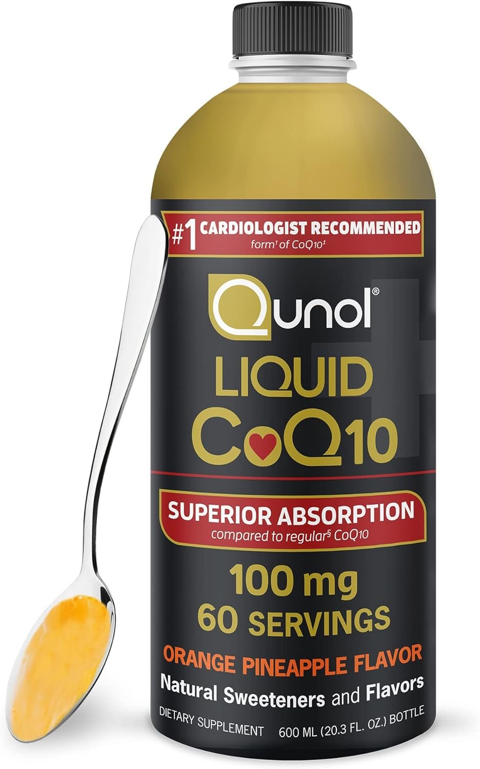 Qunol Liquid CoQ10 100mg, Superior Absorption Natural Supplement Form of Coenzyme Q10, Antioxidant for Heart Health, Orange Pineapple Flavored, 60 Servings, 20.3 oz Bottle