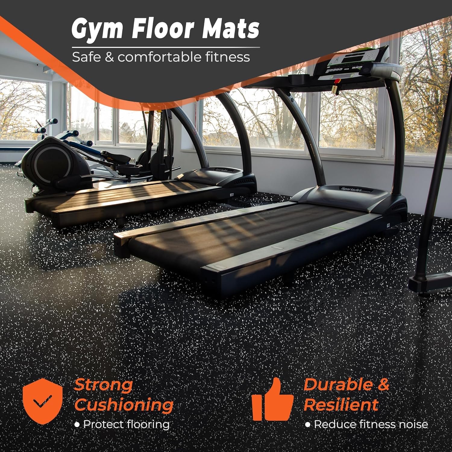 SUPERJARE 0.4 Inch Gym Flooring for Home Gym, 6 Tiles Gym Floor Mat with Heavy Duty Rubber Top, Interlocking Rubber Flooring Mats, 24 x 24 Workout Exercise Equipment Mats (24 sqft)