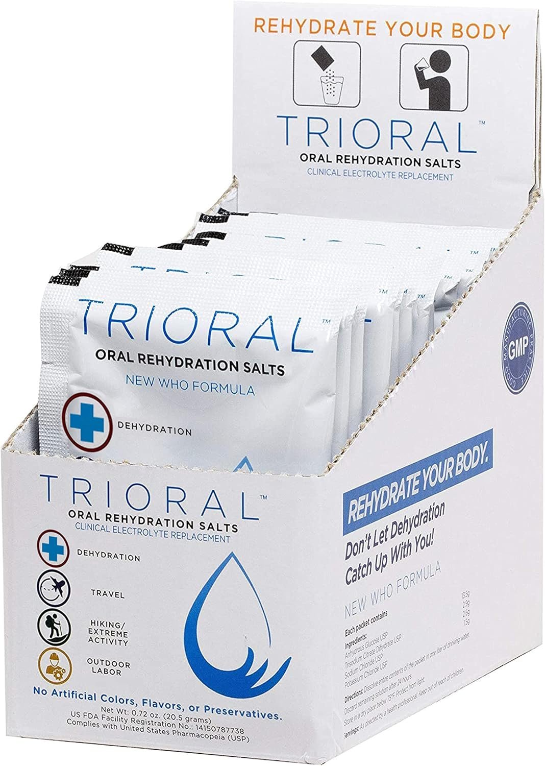 TRIORAL Rehydration Electrolyte Powder Packs - WHO New Hydration Supplement Salts Formula - Combat Dehydration from Workouts, Excessive Fluid Loss and Much More - 15 Drink Mix Packets