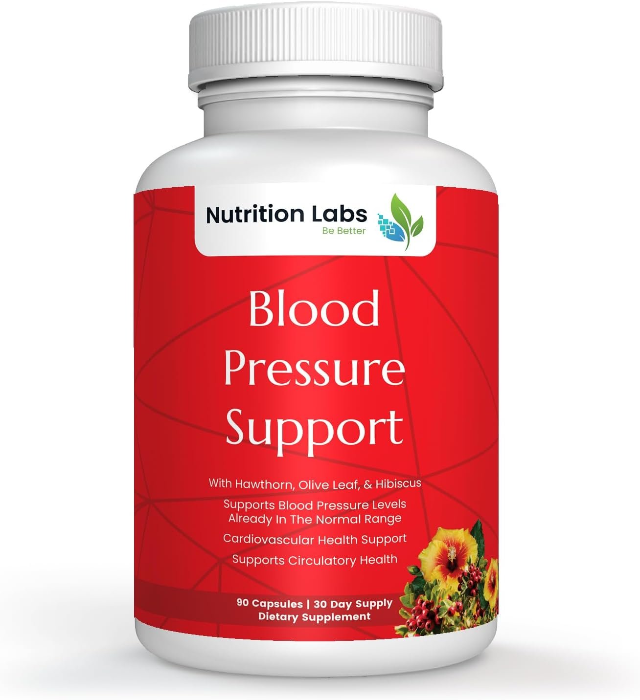 Blood Pressure Support Supplement with Hawthorn, Hibiscus, Garlic by Nutrition Labs - Support Normal Cardiovascular  Circulatory Health - Vitamins  Herbs Support Normal Heart Health - 90 Capsules