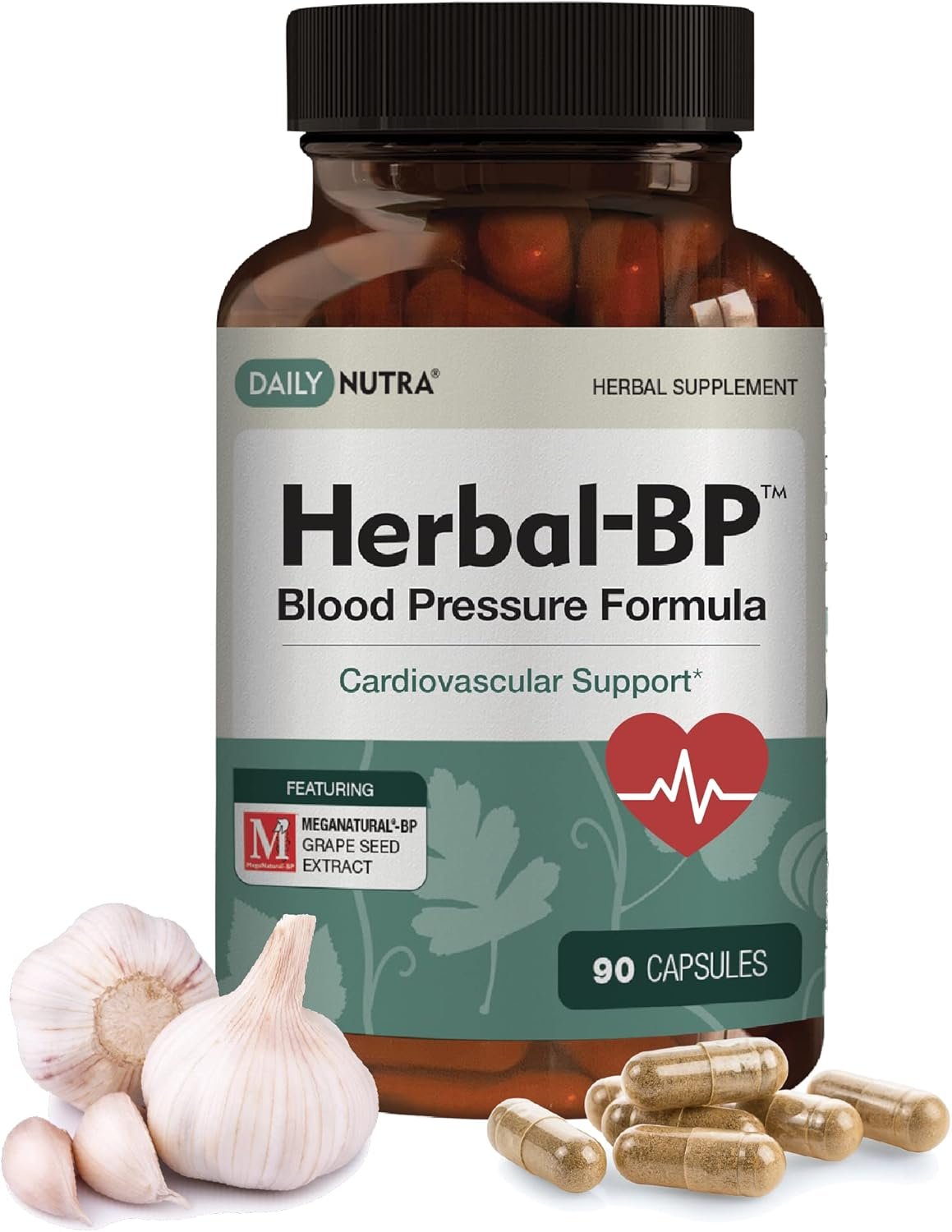 Herbal-BP Natural Blood Pressure Supplement for Circulatory Health | Grape Seed Extract, Garlic, Hawthorn, Olive Leaf  Ashwagandha (90 Capsules)