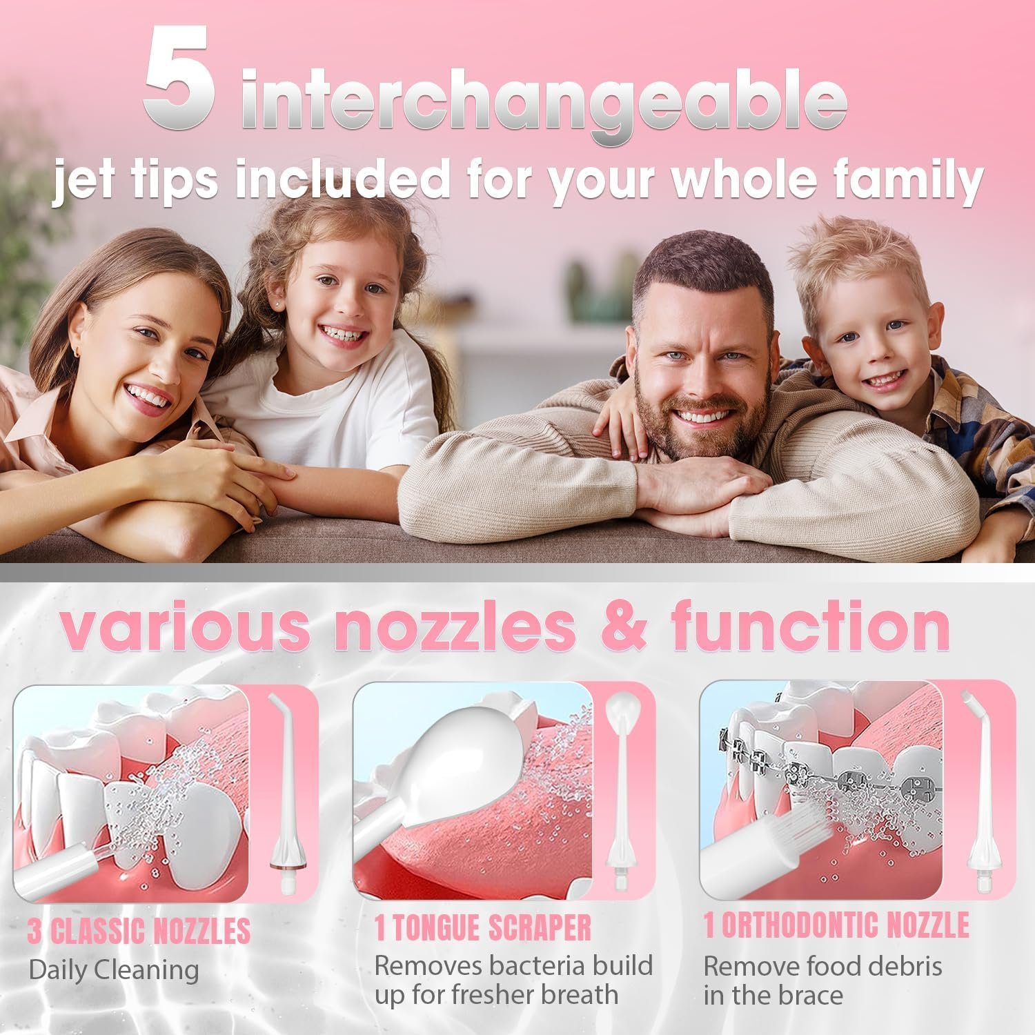 Nicwell Water Dental Flosser Teeth Pick - Cordless Portable 4 Modes Rechargeable Flossers Oral Irrigator IPX7 Waterproof Travel Gum Floss Cleaner Deep Cleaning Flossing Picks for Home Daily Shower