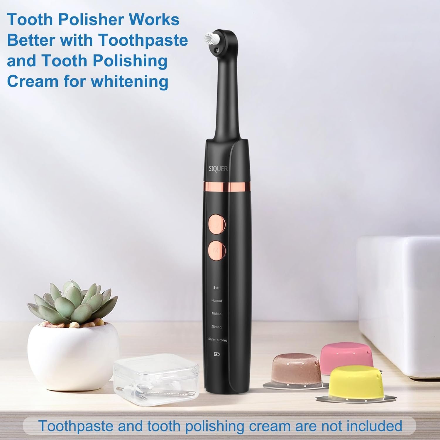 Tooth Polisher - SIQUER Plaque Remover for Teeth Whitening Dental Tools Electric Tartar Polishing Teeth Cleaning Kit with LED Light 5 Speed Modes with 5 Replacement Brush Heads (Black)