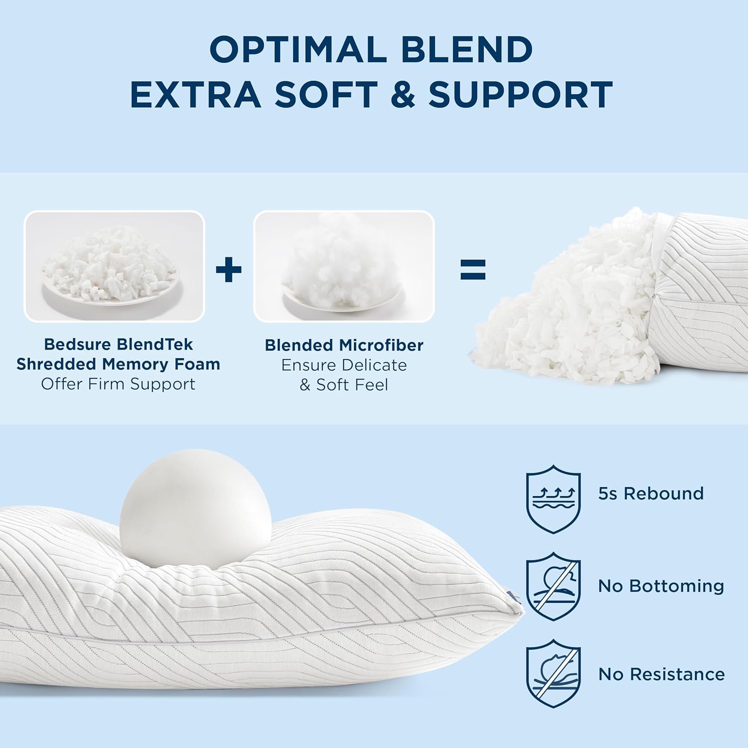 Bedsure Firm Shredded Memory Foam Pillows - Cooling Pillows Queen Size Set of 2 for Sleeping, Adjustable Bed Pillows with Rayon Derived from Bamboo for Side, Back, Stomach, Hot Sleepers