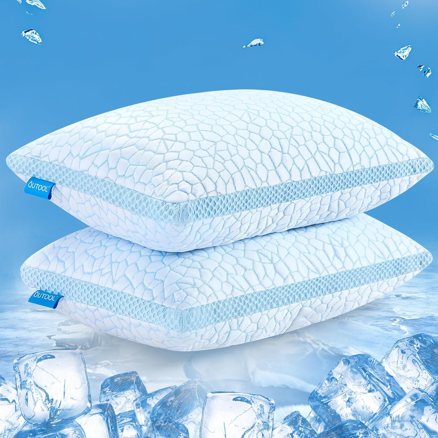 QUTOOL Double-Sides Cooling Pillow for Hot Sleepers, Shredded Memory Foam Pillow Standard Size Set of 2, Adjustable Soft  Firm Gel Bed Pillow for Side, Back, Stomach Sleepers