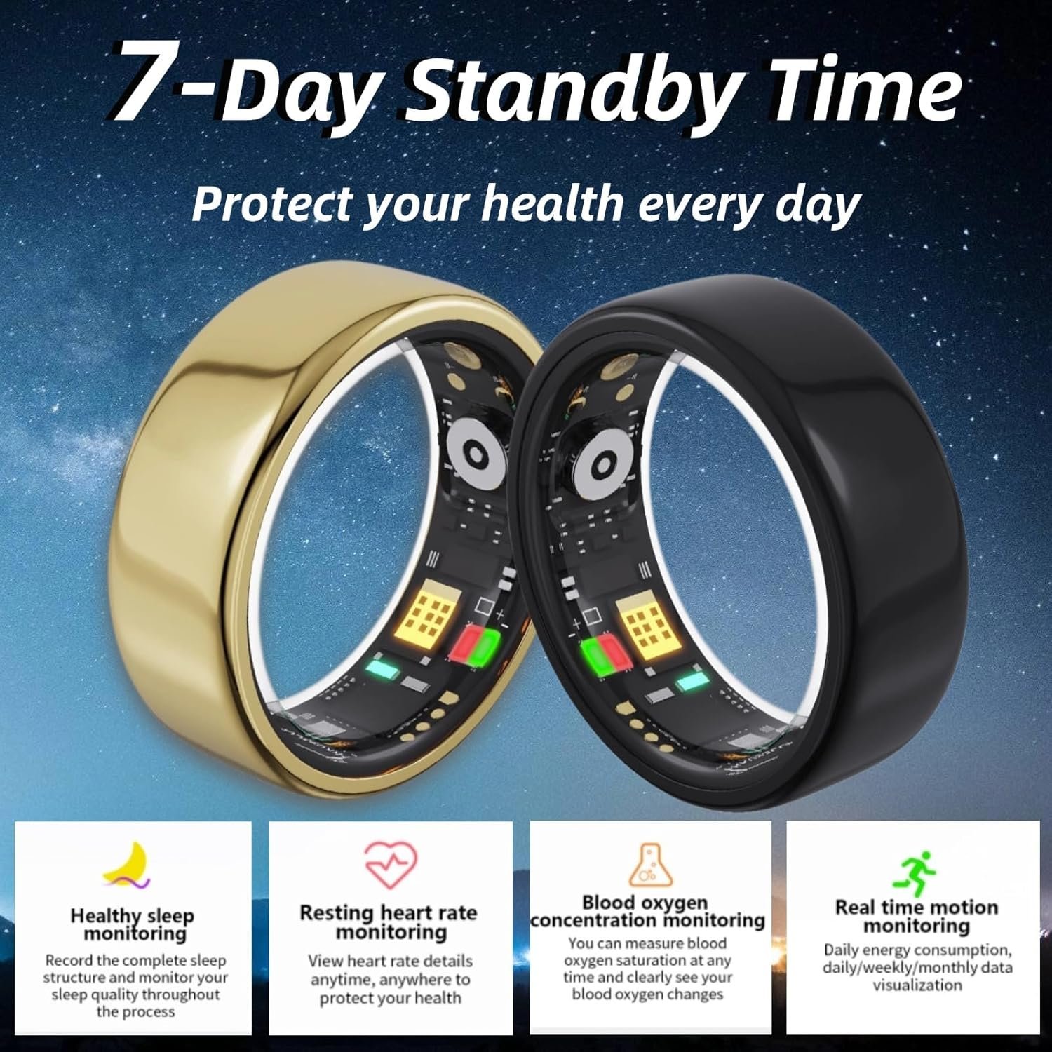 Smart Ring Health Tracker,Sleep Heart Rate Health Monitor, Wearable Fitness Tracker, Health Rings for Women  Men 7-Day Ultra Long Standby Time, IPX8 Water-Resistance (Silvery 13)