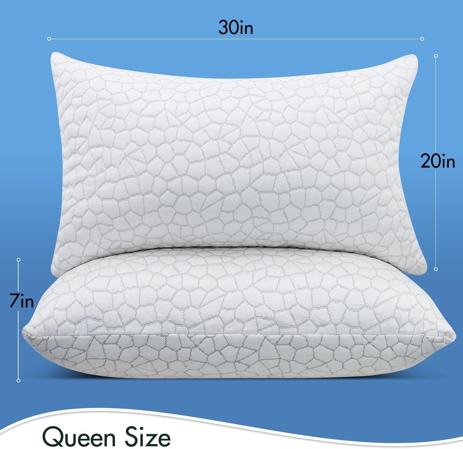 SUPA MODERN Cooling Bed Pillows for Sleeping 2 Pack Shredded Memory Foam Pillows Adjustable Cool Pillow for Side Back Stomach Sleepers Luxury Gel Pillows Queen Size Set of 2 Washable Removable Cover