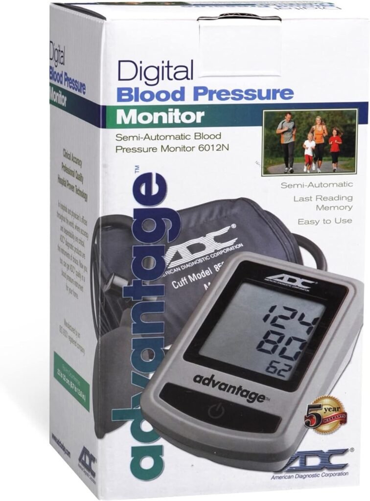 ADC 6012N Advantage Semi-Automatic Digital Blood Pressure Monitor with Storage Case, Adult BP Cuff, Navy