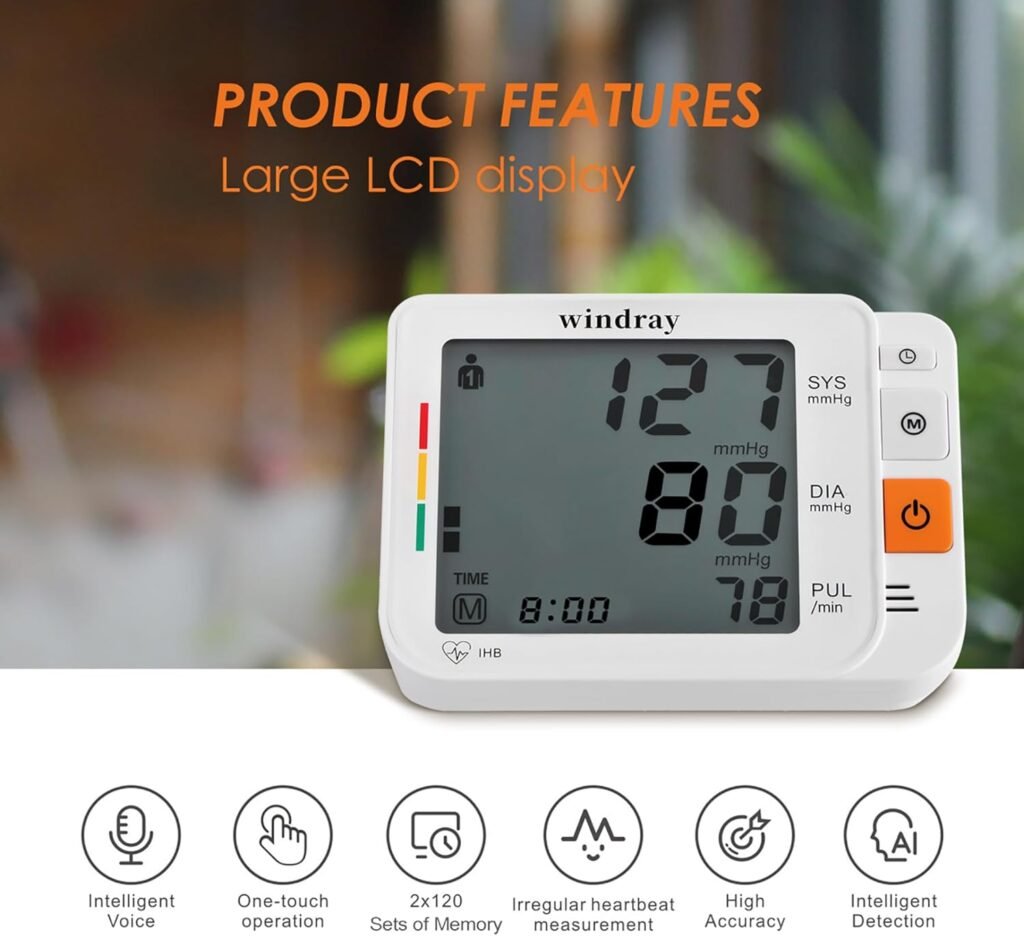 Automatic Arm Blood Pressure Monitors,Digital Upper Arm Bp Machine for Home Use with Adjustable Cuff 8.66-16.54″, Users 120 Sets Memory，Easy to use