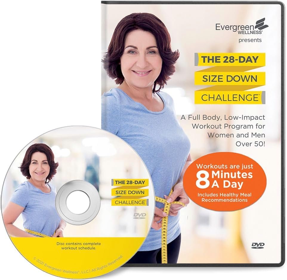 Fitness DVD for Seniors 50-80+, The 28-Day Size Down Challenge Features Full Body Workout, Low Impact Exercise Videos To Improve Strength, Flexibility, Balance - Helping You Lose a Size in 28 Days