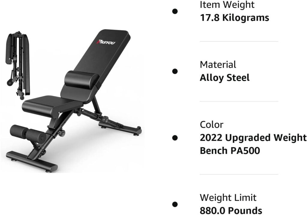 PASYOU Adjustable Weight Bench Full Body Workout Multi-Purpose Foldable Incline Decline Exercise Workout Bench for Home Gym