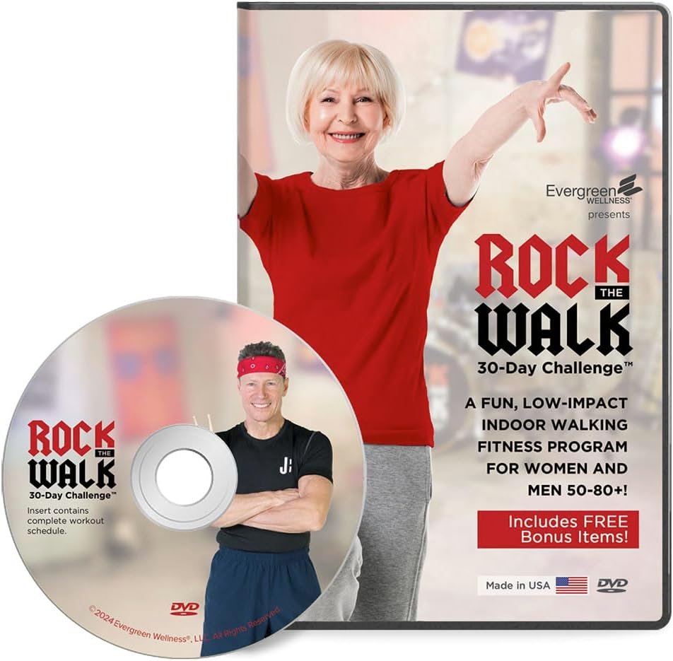 Walking Fitness DVD for Seniors 50-80+, Rock the Walk 30-Day Challenge - Combine Other Exercise Moves While Walking in Place – Full Body Workout Improves Energy, Strength, Flexibility, and Balance