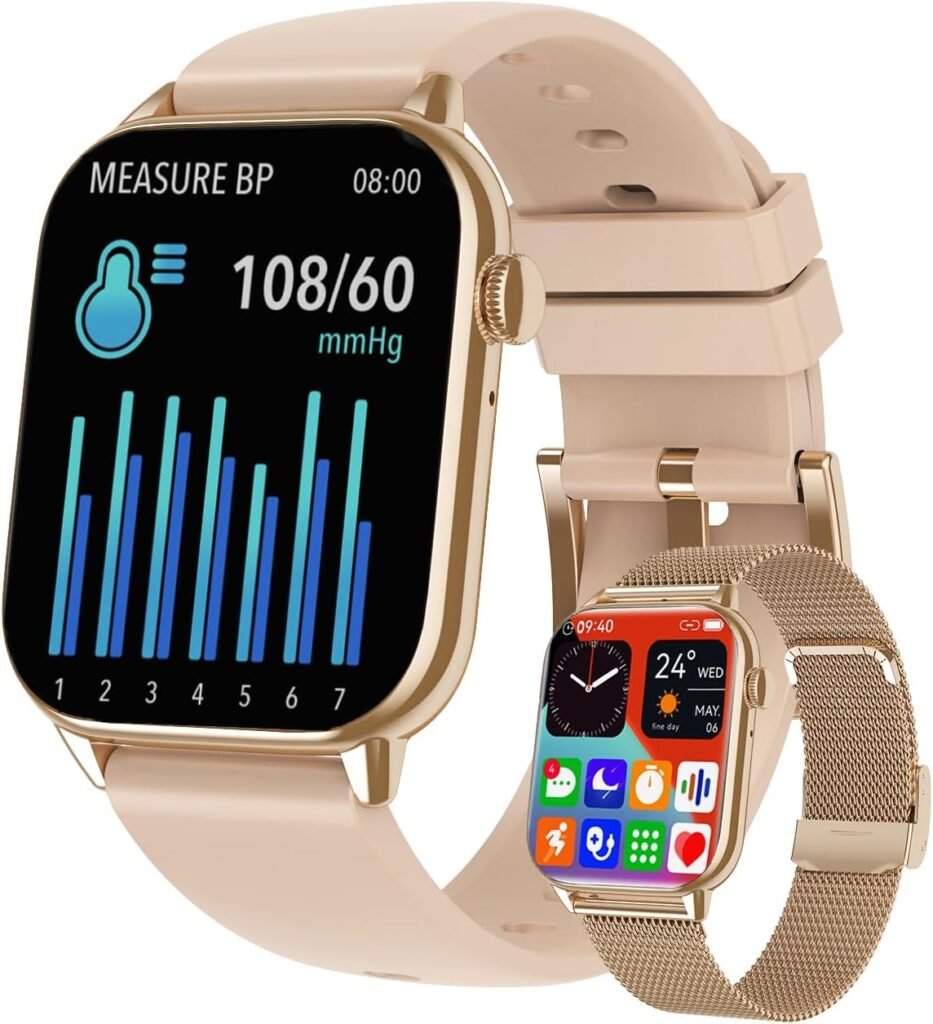 yussa Blood Pressure Smartwatch | Android Smartwatch iPhone Compatible | Answer/Make Calls | Speaker | 2Straps | 1.86 Full Screen | Fitness Health Tracking | +20 Sports | Man and Woman