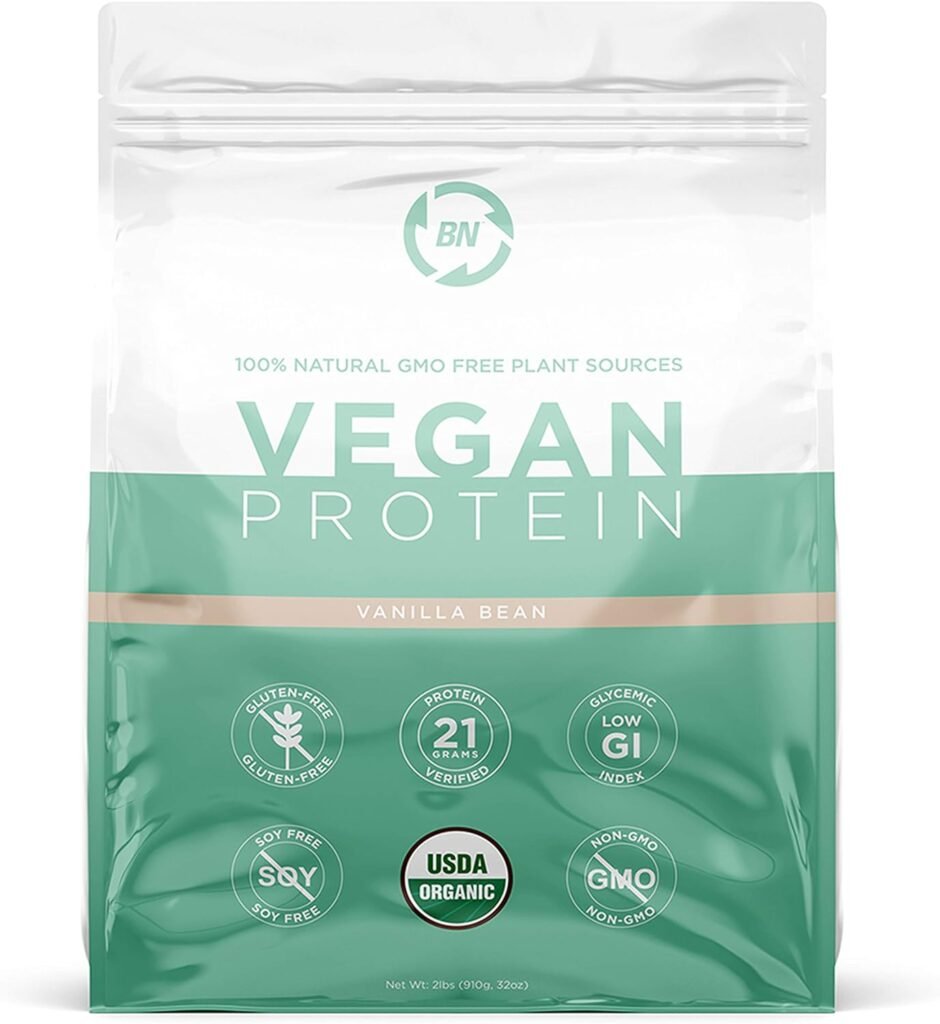 BN Labs Organic Vegan Protein Powder - Plant Based Protein Powder Blend with Pea Protein and Added Organic Omegas - Raw, Non Dairy, Gluten  Soy Free, Non GMO (Vanilla, 30 Serving)