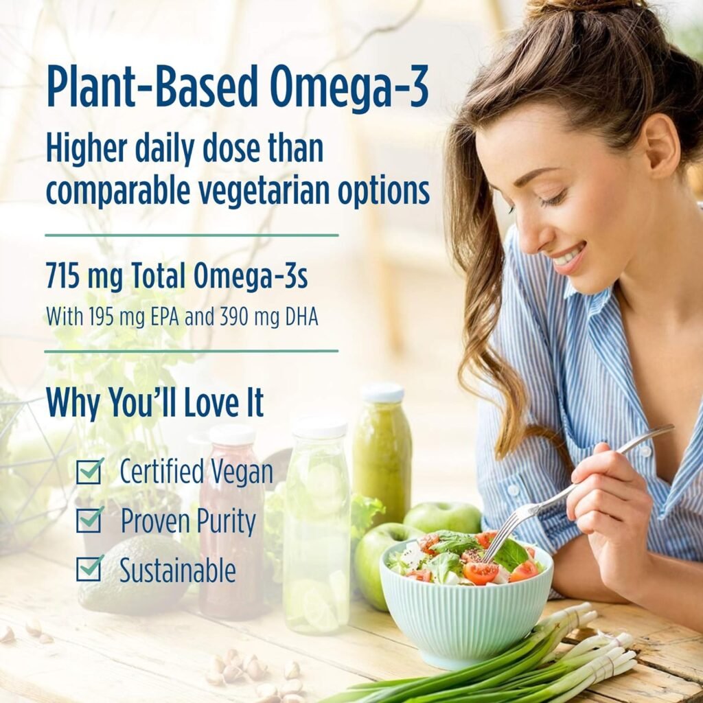 Nordic Naturals Algae Omega - 120 Soft Gels - 715 mg Omega-3 - Certified Vegan Algae Oil - Plant-Based EPA  DHA - Heart, Eye, Immune  Brain Health - Non-GMO - 60 Servings