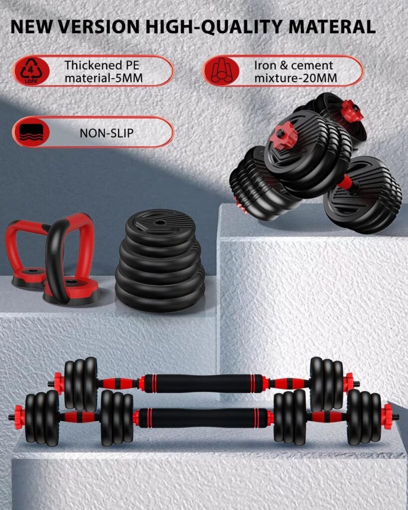 Adjustable Dumbbell Set 20LBS/35LBS/55LB/70LBS/90lbs Free Weights Dumbbells, 4 in 1 Weight Set, Dumbbell, Barbell, Kettlebell, Push-up, Home Gym Fitness Workout Equipment for Men Women