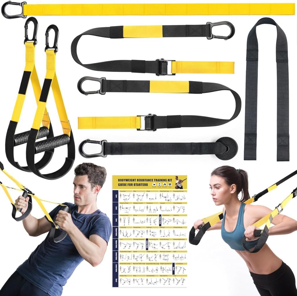 Home Resistance Training Kit, Adjustable Full Body Workout Strap Resistance Trainer with Handles, Door Anchor and Training Poster, Resistance Straps for Indoor, Outdoor and Home Gym Equipment