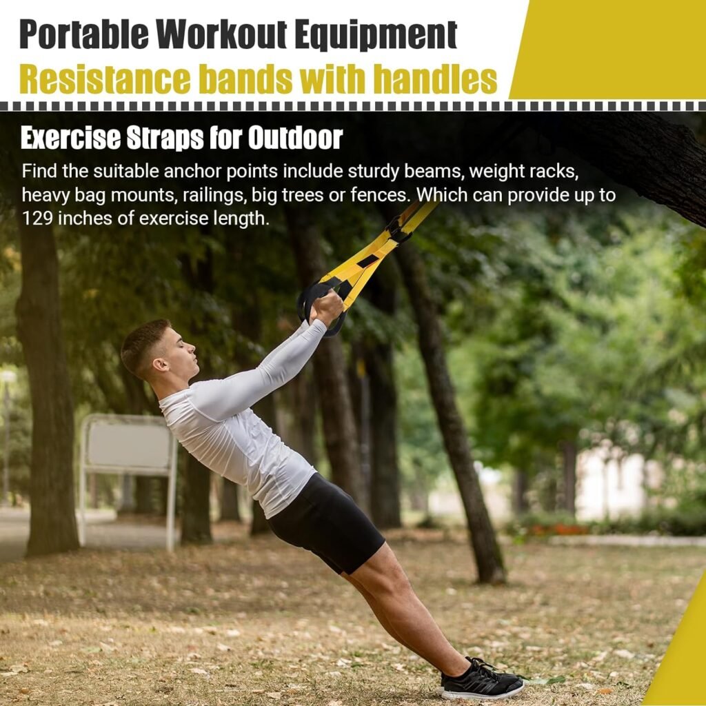 Home Resistance Training Kit, Adjustable Full Body Workout Strap Resistance Trainer with Handles, Door Anchor and Training Poster, Resistance Straps for Indoor, Outdoor and Home Gym Equipment