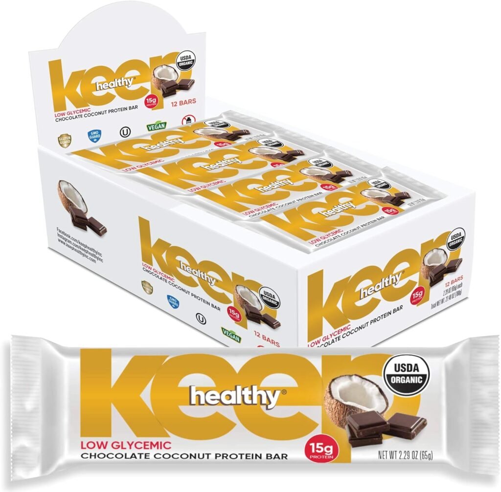Keep Healthy Low Glycemic Bar - Chocolate Coconut - 12g Plant Based Protein, Low Sugar, Organic, Vegan, Gluten Free, Soy Free, Dairy Free Protein Bar (12 Bars)