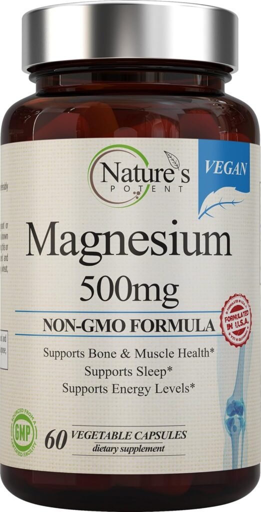 Natures Potent Magnesium Supplements | Magnesium Citrate  Magnesium Oxide 500mg | Vegan Magnesium Supplement for Women  Men | USA Made Magnesium for Sleep Support - 60 Veggie Capsules