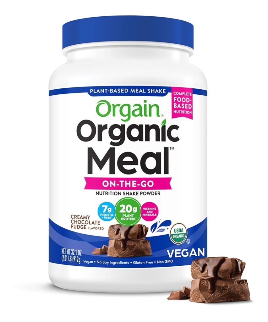 Orgain Organic Vegan Meal Replacement Protein Powder, Creamy Chocolate Fudge - 20g Plant Based Protein, Gluten Free, Dairy Free, Lactose Free, Soy Free, No Sugar Added, For Smoothies  Shakes - 2.03lb