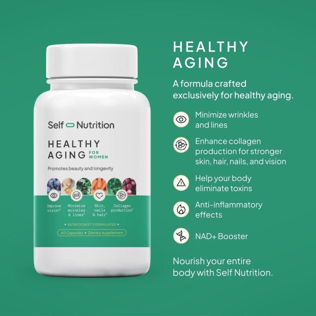 SELF NUTRITION NAD Resveratrol Anti Aging Supplement for Women, NAD  Collagen Booster- NAD, Resveratrol and 9 More Ingredients- Designed by Science- USA Made, Vegan, Gluten Free (60 Capsules)