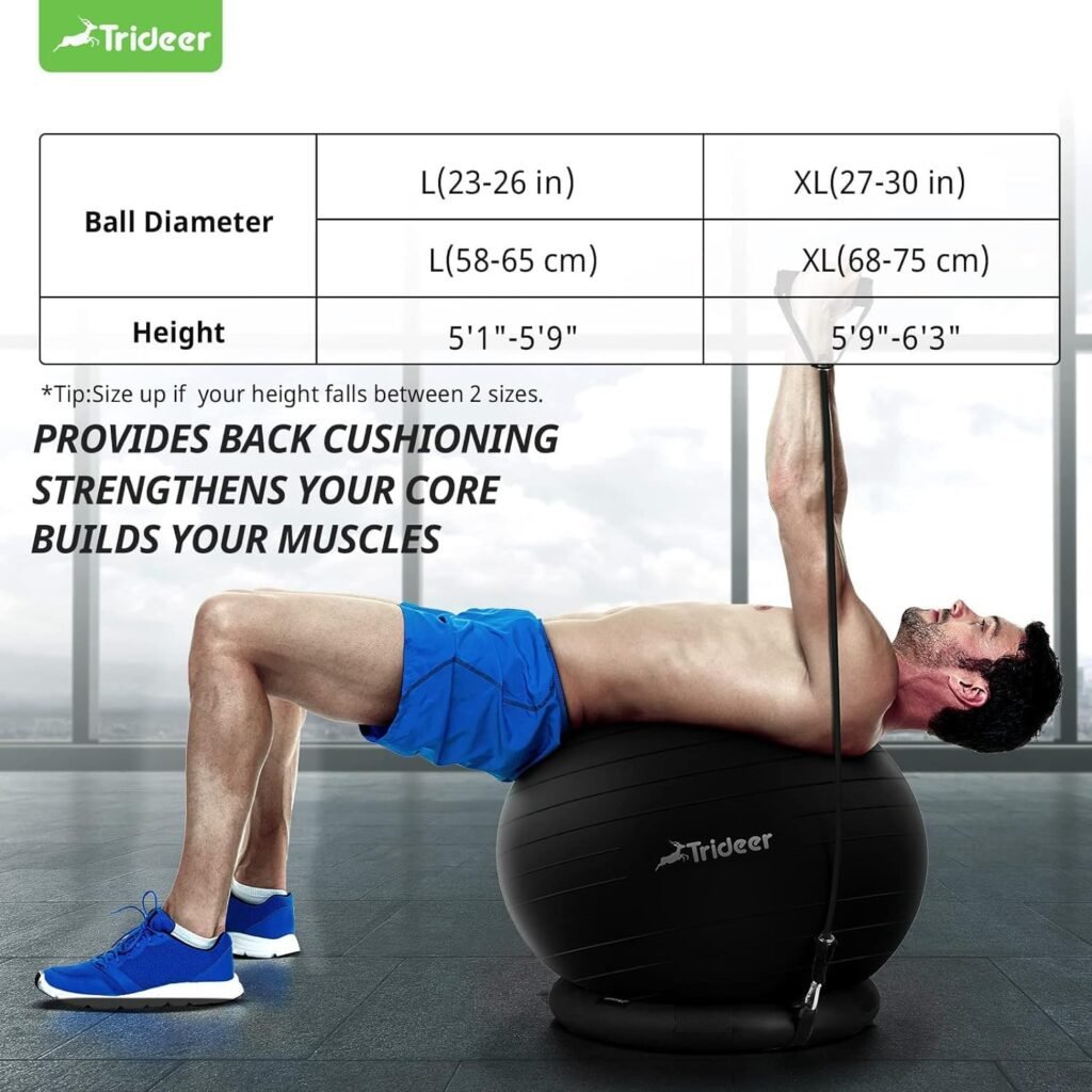 Trideer Ball Chair Yoga Ball Chair Exercise Ball Chair with Base  Bands for Home Gym Workout Ball for Abs, Stability Ball  Balance Ball Seat to Relieve Back Pain